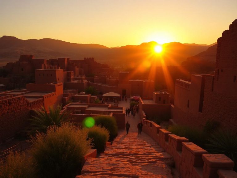 Aït Ben Haddou fortified village glowing in the evening light